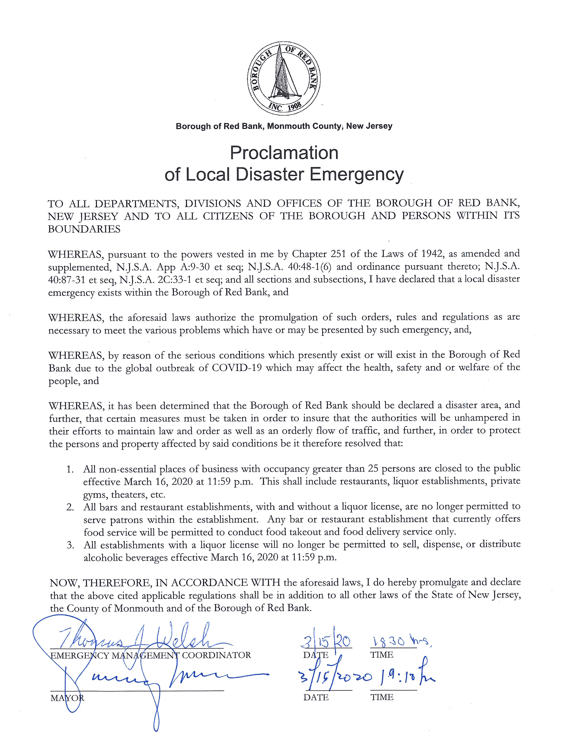 Proclamation of Local Disaster Emergency (COVID-19) 20200315